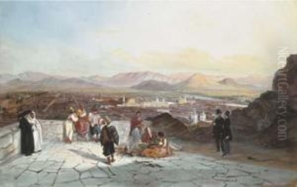 Santiago De Chile From The Hill Of Santa Lucia Looking To Thewest Oil Painting by Johann Moritz Rugendas