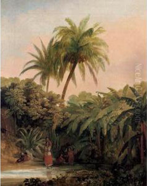 India Mexicana Banandose En El Rio Oil Painting by Johann Moritz Rugendas