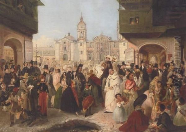 Plaza Mayor Oil Painting by Johann Moritz Rugendas