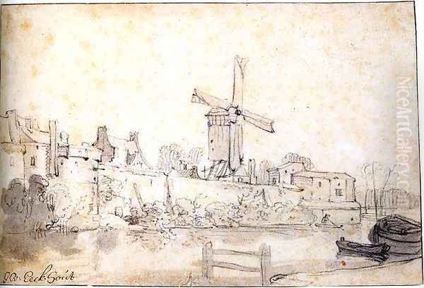 The City Walls of Delft with the Mill Called The Rose Oil Painting by Gerbrand Van Den Eeckhout