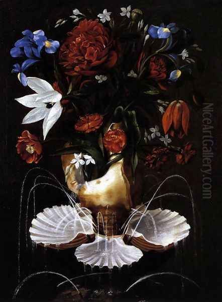 Still-Life with Shell Fountain and Flowers c. 1645 Oil Painting by Juan De Espinosa