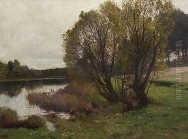 Uferlandschaft. Oil Painting by Joseph Rummelspacher