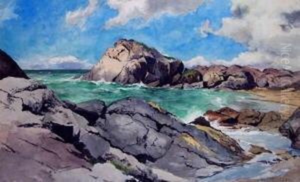 Meeresbucht Mit Felsen Und Strand Oil Painting by Joseph Rummelspacher