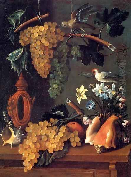 Still-Life with Grapes, Flowers and Shells Oil Painting by Juan De Espinosa