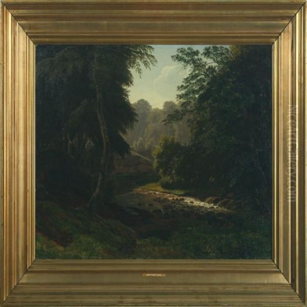 Forest Landscape With A Stream Oil Painting by Gotfred Rump