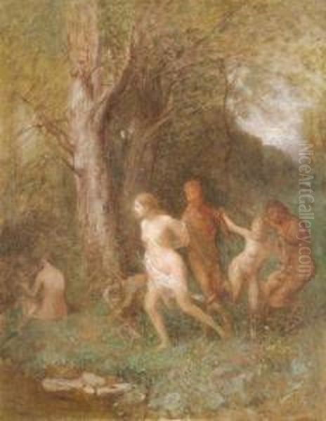 Nymphen Undfaun Oil Painting by Franz Rumpler