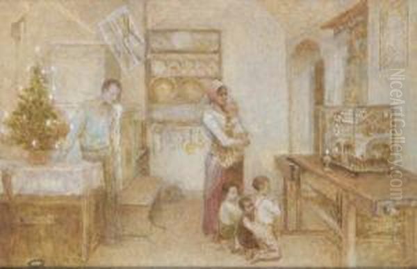 Weihnachten Im Elternhaus Oil Painting by Franz Rumpler