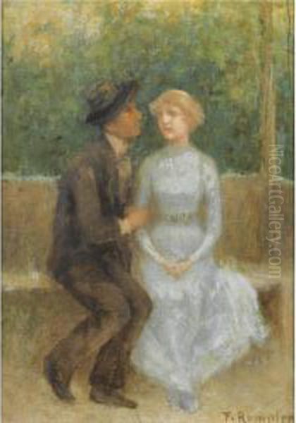 Lovers On A Park Bench Oil Painting by Franz Rumpler