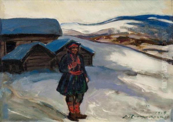 A Manfrom Lapland Oil Painting by Jalmari Ruokokoski