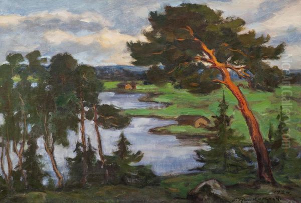 Viewover The Lake Oil Painting by Jalmari Ruokokoski