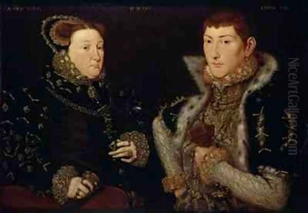 Lady Mary Nevill and her son Gregory Fiennes Oil Painting by Hans Eworth