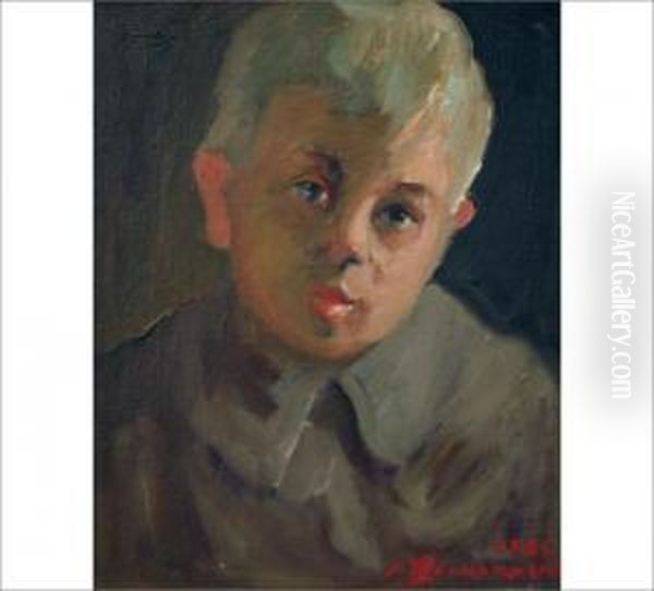 Head Of A Boy Oil Painting by Jalmari Ruokokoski