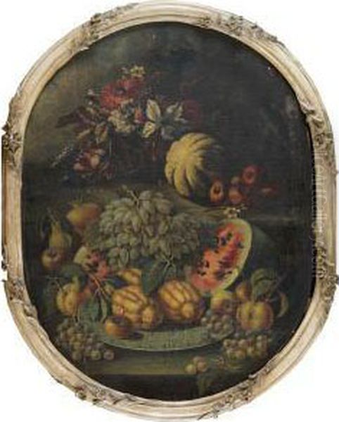 Natura Morta Di Frutta Con Vassoio Di Ceramica Oil Painting by Giovan Battista Ruoppolo