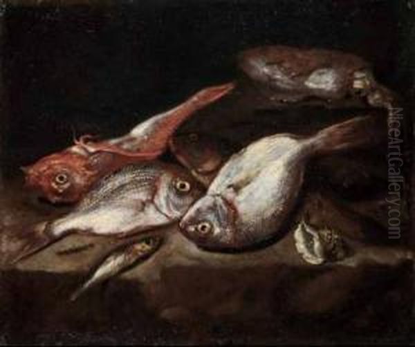 A) E B) Natura Morta Di Pesci Oil Painting by Giovan Battista Ruoppolo