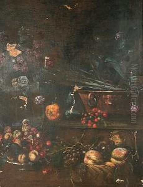 Still Life Of Fruit And Flowers Oil Painting by Giovanni Battista Ruoppolo