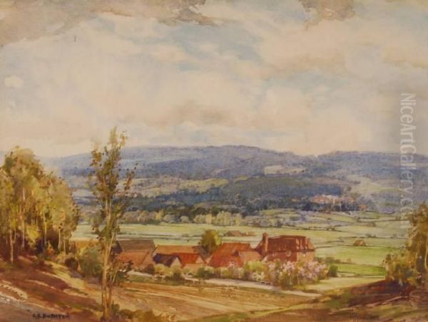 Tatsfield Court Farm Oil Painting by George Robert Rushton