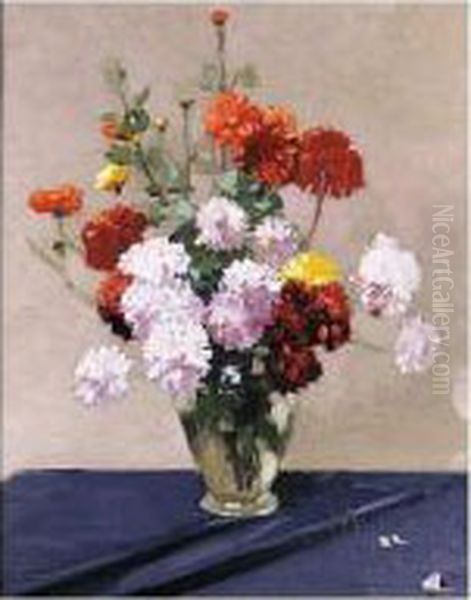 Still Life Of Flowers Oil Painting by George Robert Rushton