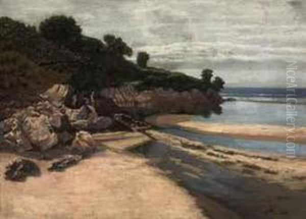 A Rocky Coastal Landscape Oil Painting by Santiago Rusinol i Prats