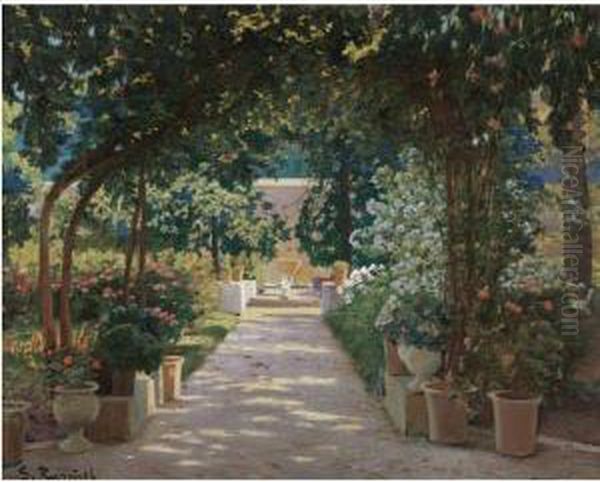 Pati De Jativa (terrace In Jativa, Valencia) Oil Painting by Santiago Rusinol i Prats