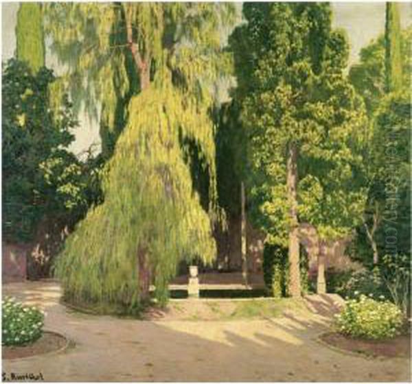 El Sauce. Jardin Valenciano Alcoy(the Willow Tree, Alcoy,valencia) Oil Painting by Santiago Rusinol i Prats