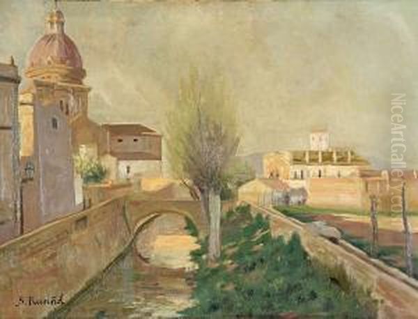 El Rec Comtal, Sant Andreu Oil Painting by Santiago Rusinol i Prats