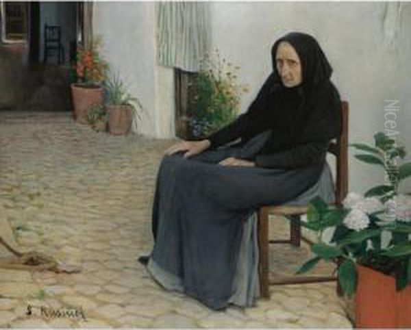 L'abia (the Grandmother) Oil Painting by Santiago Rusinol i Prats