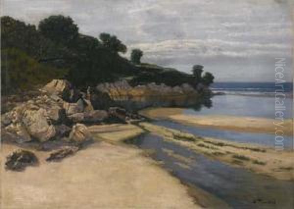 A Rocky Coastal Landscape Oil Painting by Santiago Rusinol i Prats