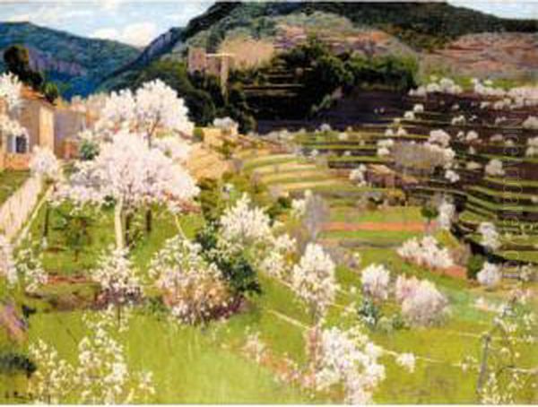 Almendros En Flor (almond Trees In Blossom) Oil Painting by Santiago Rusinol i Prats