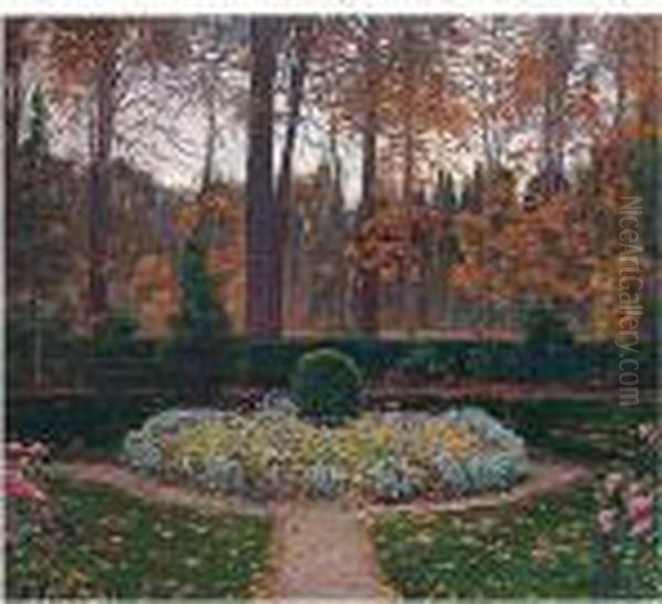 Jardines De Aranjuez, Otono (gardens Of Aranjuez, Autumn) Oil Painting by Santiago Rusinol i Prats