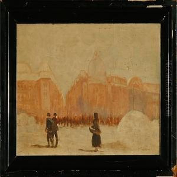 Street Scene From An European City At Winter Time Oil Painting by John Ruskin