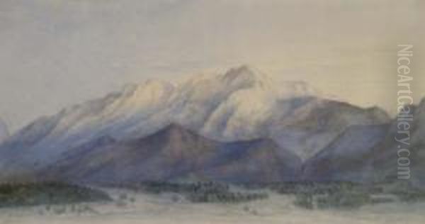 Alpine Scene, Switzerland Signed In Pencil 5.25 X 9.75in Oil Painting by John Ruskin