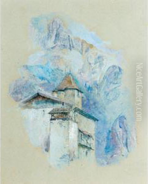 A Building And A Tower In The Alps Oil Painting by John Ruskin