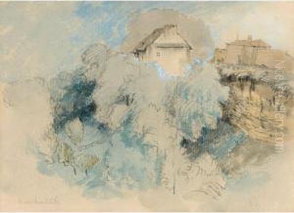 Houses At Neuchatel, Switzerland Oil Painting by John Ruskin