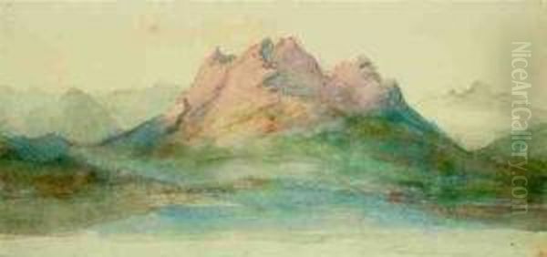 Mount Pilatus From Lake Lucerne Oil Painting by John Ruskin