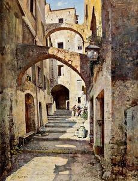 Dorfstrase In San Remo Oil Painting by Robert Russ