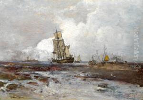 Segelboote In Strandnahe Oil Painting by Robert Russ