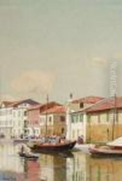 Southern Houses At A Canal Oil Painting by Robert Russ