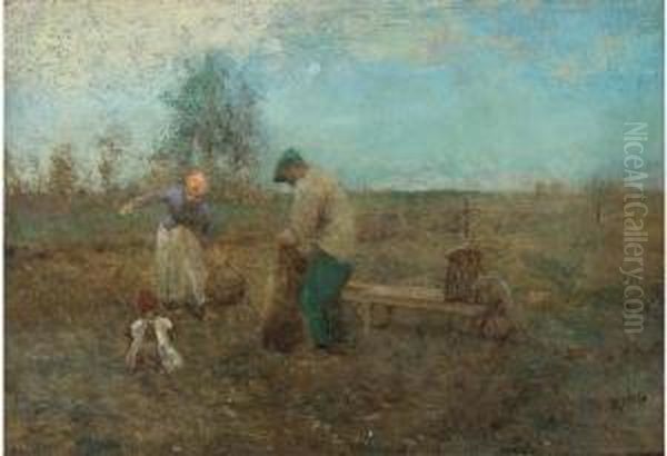 The Potato Pickers Oil Painting by Robert Russ