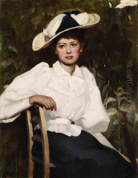 Posing In The Garden Oil Painting by Charles Russell