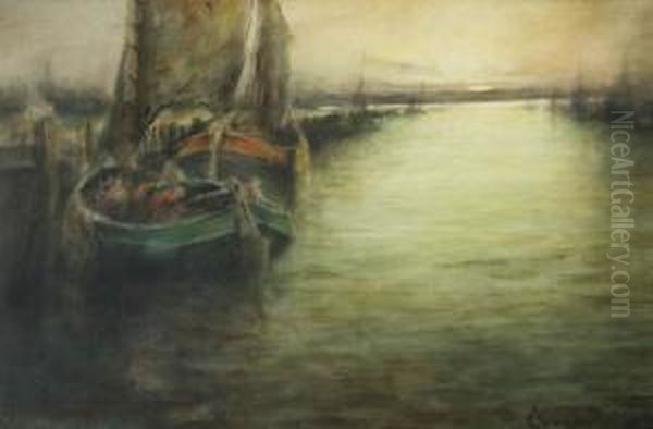 Fishing Harbour. Oil Painting by George Horne Russell