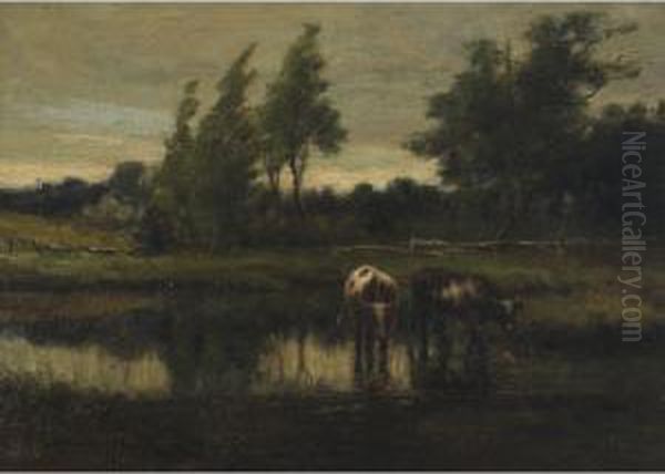 A Marsh Meadow Oil Painting by George Horne Russell