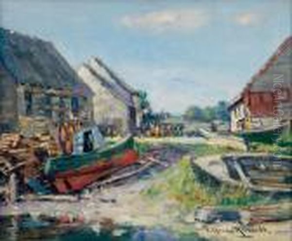 Fish Houses, Grand Manan Oil Painting by George Horne Russell