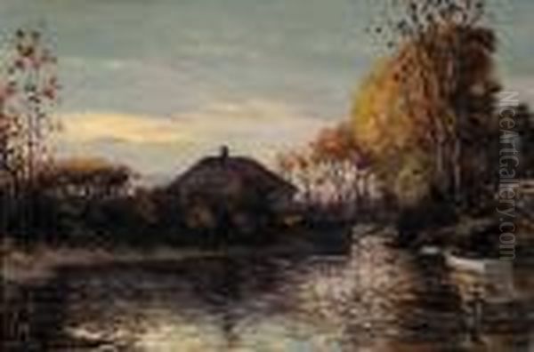 Untitled - Water Reflection At Twilight Oil Painting by George Horne Russell