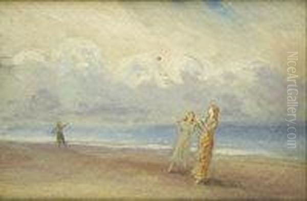 Children Playing On A Beach Oil Painting by George William, A.E. Russell