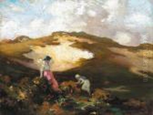 The Gathering (landscape With Women By A Chalk Pit) Oil Painting by George William, A.E. Russell