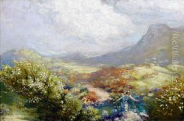 Girl In A Fairy Glen, Donegal Oil Painting by George William, A.E. Russell