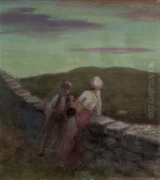 Moonlit Figures Oil Painting by George William, A.E. Russell