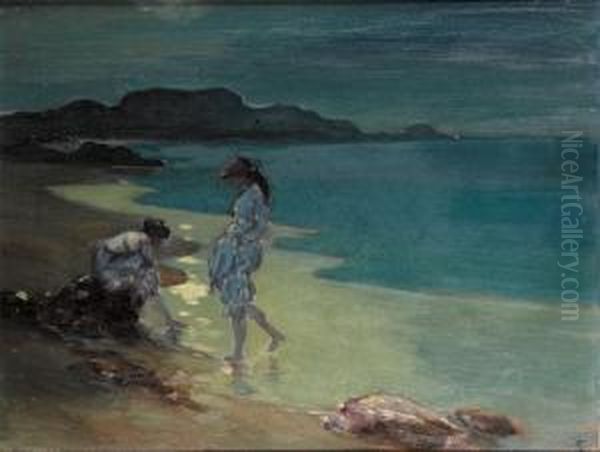 Figures By A Moonlit Sea Oil Painting by George William, A.E. Russell