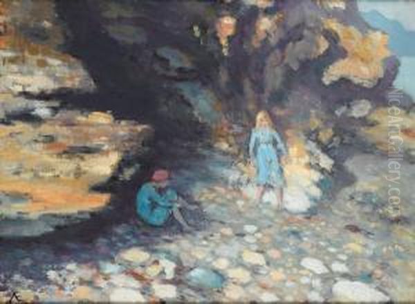 Bathers Oil Painting by George William, A.E. Russell