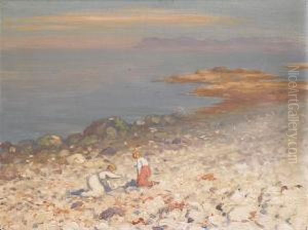 Children On The Beach Oil Painting by George William, A.E. Russell